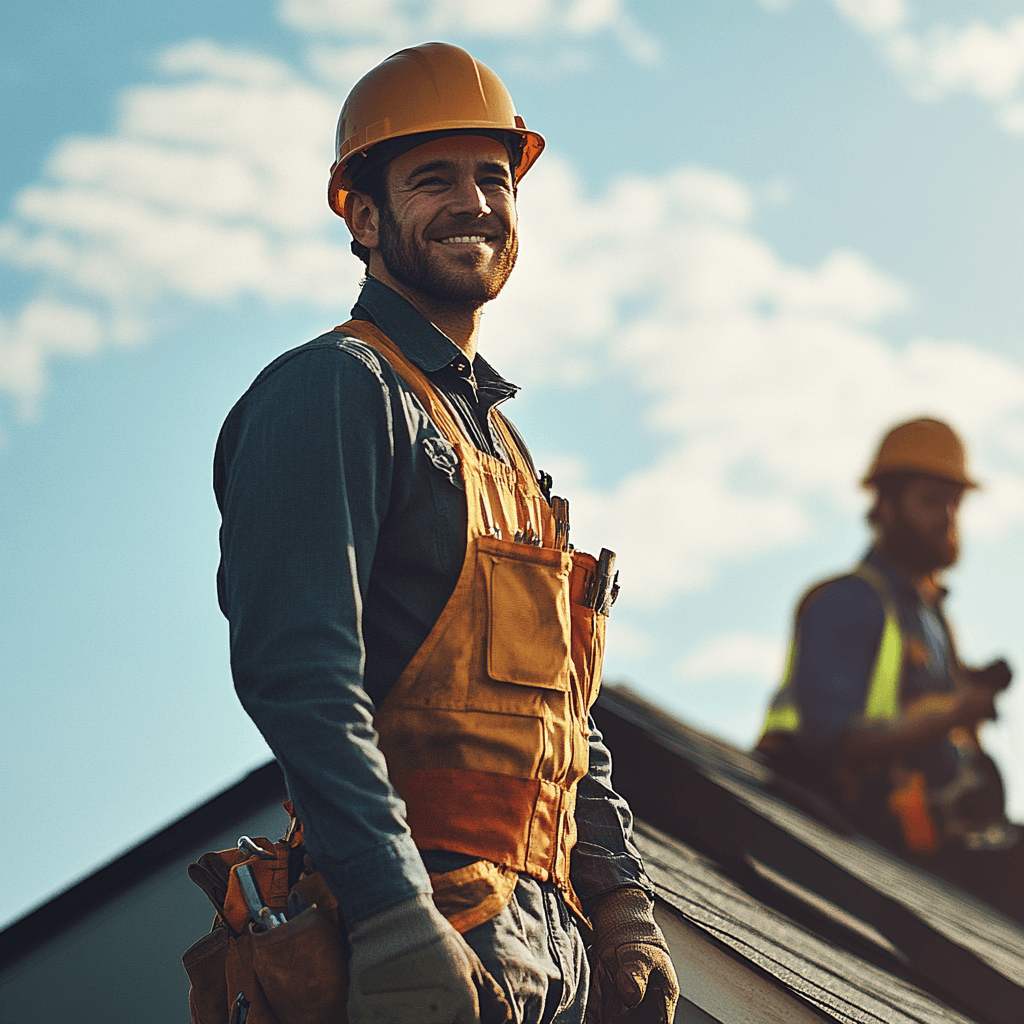 Happy roofing team